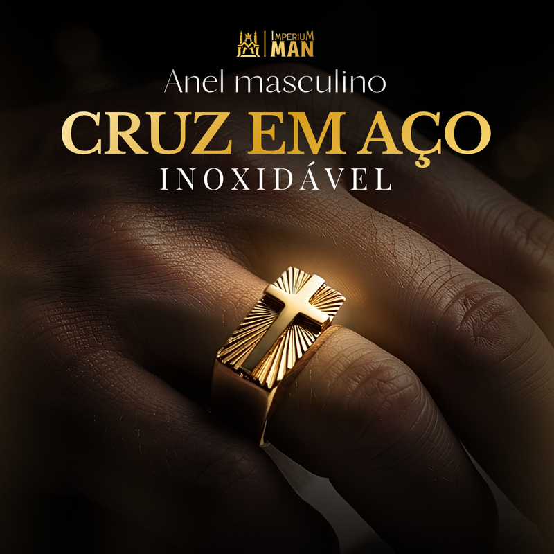 Anel Masculino Cruz em Aço Inoxidável