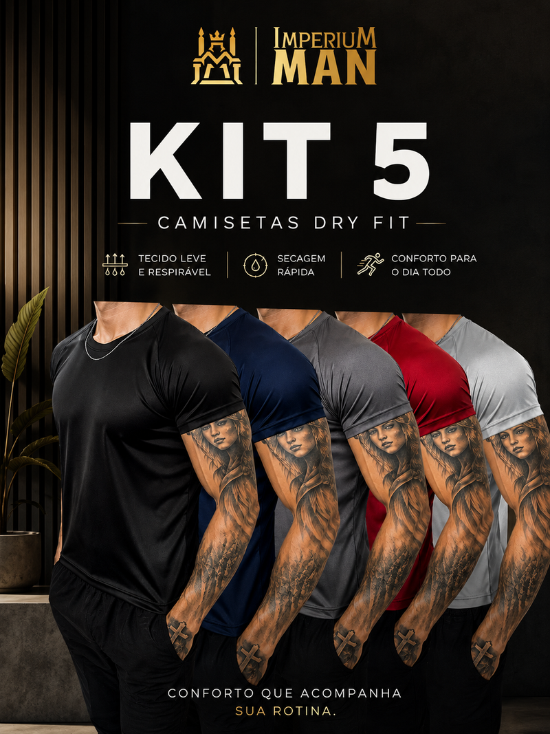 Kit 5 Camisetas Dry Fit Masculina - Casual - Treino - Academia - Esportes - Exercícios - Corrida